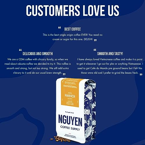 Nguyen Coffee Supply - Hanoi Robusta: Dark Roast Premium Whole Coffee Beans, Vietnamese Single Origin, Direct Trade, Low Acid with High Caffeine Content, Roasted in Brooklyn [12 oz Bag]