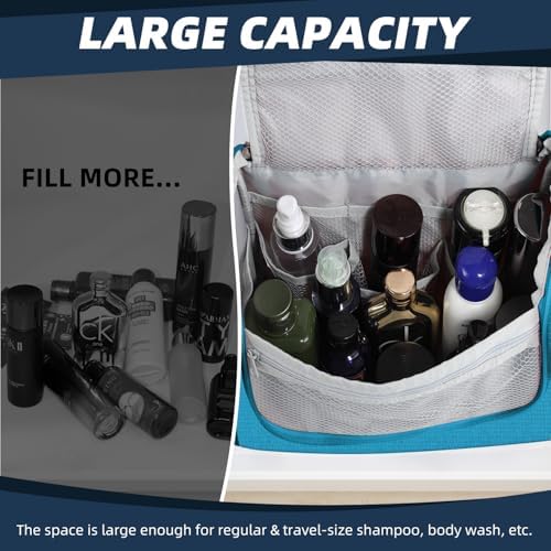 Buruis Large Capacity Toiletry Bag for Women and Men, Hanging Toiletry Organizer Cosmetics Makeup Bag, Water-resistant Dopp kit Shaving Bag for Full Sized Toiletries, Travel Essentials (Light Blue)