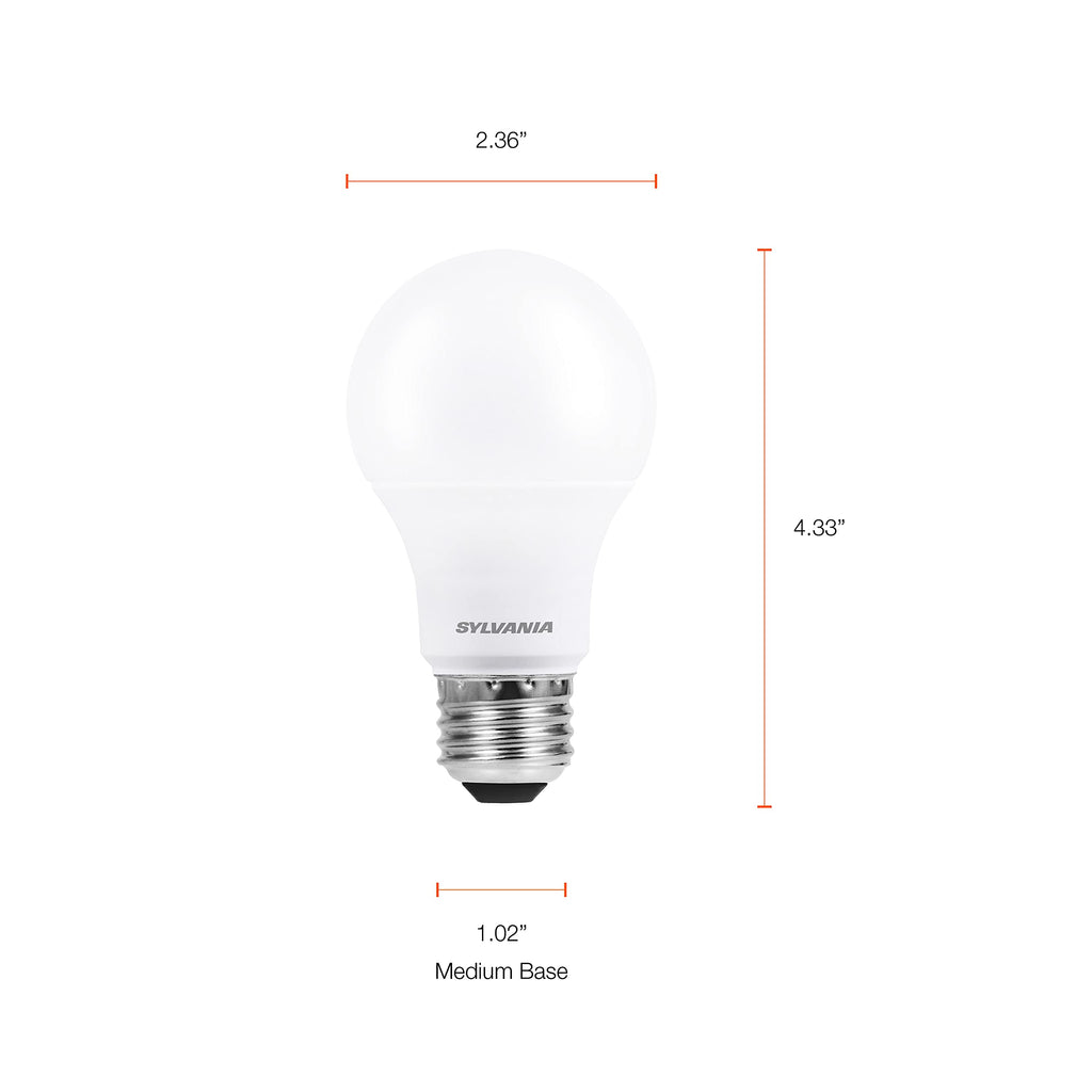 Sylvania LED A19 Light Bulb, 100W Equivalent, Efficient 16W, Dimmable, 1600 Lumens, Frosted, 5000K, Daylight - 4 Pack (40739)