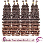 Boho Hair for Braiding Deep Wave 8 Packs,Bulk Hair for Boho Braids Curly Bohemian Wet and Wavy Braiding Hair No Weft 1B/30,18 Inch
