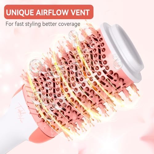 Hot Air Brush 4 in 1 Hair Dryer Brush，One Step Hair Dryer,Styler,Volumizer,Hair Curler,Negative Ion Anti-frizz Ceramic Titanium Barrel Hot Air Brush Hair Straightener Brush Pink White