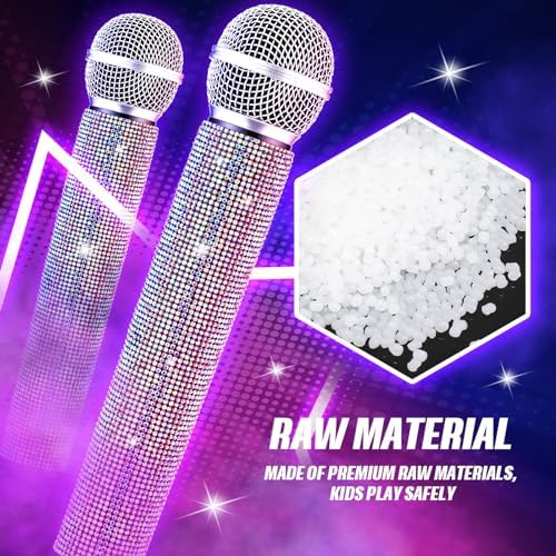 Sanwuta Fake Microphone Prop Sparkly Bling Rhinestones Plastic Play Microphone Pretend Glitter Bedazzled Mic for Cosplay Party Costume(AB Color)