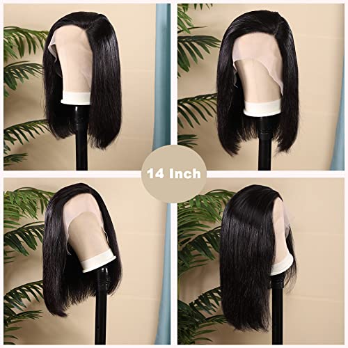 UCUVIC 14 Inch Brazilian Straight Bob Wig Human Hair HD Lace Front Wigs Pre Plucked Glueless Side Part Lace Frontal Bob Wigs 180 Density Ailwelia
