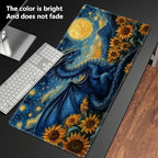 Playmats for Magic: The Gathering MTG Card Game Mat Plus 50 Pcs Card Sleeves, 24 x 14 inch TCG Mat with Stitched Edge for Commander Deck Duskmourn Board Game, Blue Dragon Sunflowers Sky