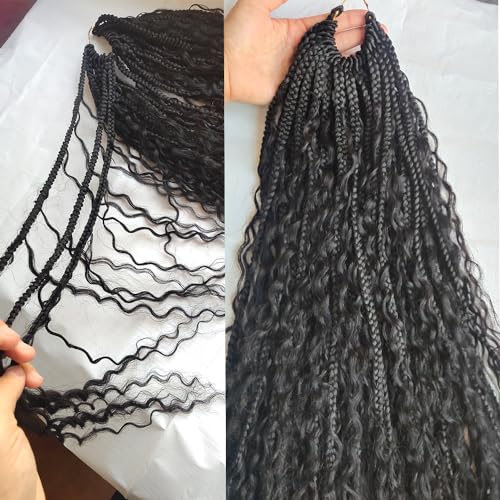 Crochet Human Hair Boho Box Braids with Human Hair Curls Pre-looped Crochet Braids Synthetic Braids with Human Hair Curly for Black Women 18inch 2Pack 80Strands