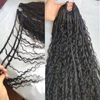 Crochet Human Hair Boho Box Braids with Human Hair Curls Pre-looped Crochet Braids Synthetic Braids with Human Hair Curly for Black Women 18inch 2Pack 80Strands