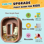 Summidate Wooden Letter Piggy Bank, Extra Thick Large Capacity Piggy Bank for Kids Boys Girls Toddler, Alphabet O Money Bank| Coin Box Birthday, Christmas, Festival