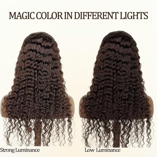 SENSAIRUITE Chocolate Brown Deep Wave Lace Front Wigs Human Hair 13x4#4 Curly Lace Front Wig Human Hair 180% Density HD Transparent Glueless Lace Frontal Wigs Pre Plucked with Baby Hair 26 Inch