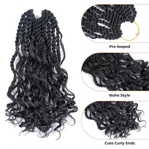 ToyoTress Boho Island Twist Crochet Hair - 12 Inch 8 Packs Short Bob Natural Black Boho Havana Twist Crochet Braids Synthetic Braiding Hair (12 Inch,8P-1B)