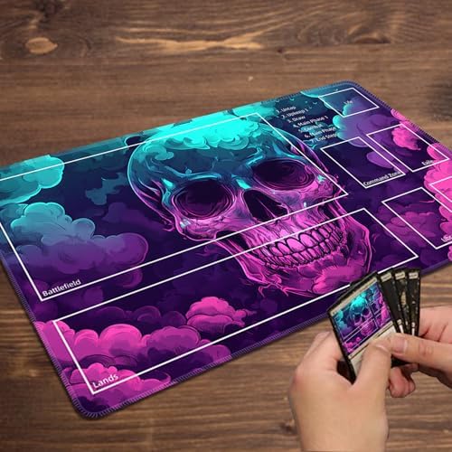 MTG Playmat with Zones Magic Card Playmat Game Mat,TCG & CCG Card Games Mat with Free Storage Bags Size 24 x 14 Inches (with Zones,Skeleton3)