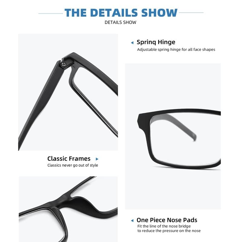 JAWSOCK 4 Pack Reading Glasses Blue Light Blocking for Men Women,Rectangular Frame Computer Readers with Spring Hinge,Reading Glasses for Men Women，Anti Eyestrain/UV Ray Eyeglasses (1.75x)