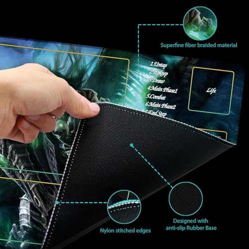 MTG Playmat TCG Playmat -Includes Storage Tube and 7 Dice-Experience Top-Tier Quality and Edge-Locking Waterproof and Non-Slip Mat! (playmat with Zones, 2-A Hero on a Horse)
