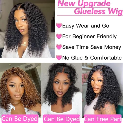 Wear and Go Glueless Wigs Human Hair Pre Plucked Pre Cut Deep Wave Curly Bob Wig Human Hair Lace Front Wigs for Black Women 4x4 Lace Closure Human Hair Bob Wigs Glueless 8 Inch