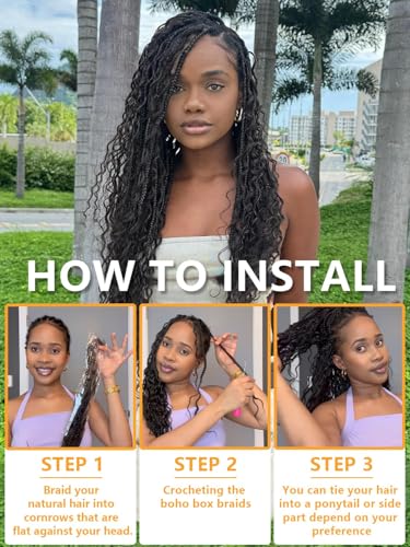 Goddess Box Braids Crochet Hair for Women 24 Inch 8 Packs Boho Crochet Box Braids with Curly Ends Bohemian Pre-looped Box Braids Crochet Braiding Hair Extensions(24inch,1B/27)