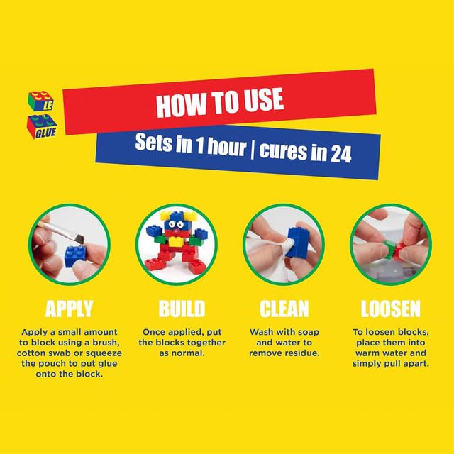 Le Glue Temporary Glue - Compatible with Legos - Non-Permanent Clear Adhesive for Plastic Building Blocks - No Messy Break-Ups - Non-Toxic Formula - Created for Kids, by a Kid