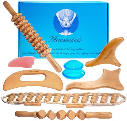 Wood Therapy Massage Tools 8-in-1, Lymphatic Drainage Massager, Maderoterapia Kit - Anti Cellulite Complete Body Sculpting Tools for Total Relaxation & Relief - Massager Tool for Anti Aging