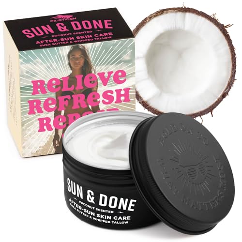 Sun & Done Whipped Beef Tallow for Skin - After Sun Care with 7 Simple Ingredients Including Shea Butter & Coconut | Sun Burn Healing Cream, After Tanning Lotion, After Sun Lotion, Gel, Moisturizer