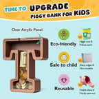 Summidate Wooden Letter Piggy Bank, Extra Thick Large Capacity Piggy Bank for Kids Boys Girls Toddler, Alphabet T Money Bank| Coin Box Birthday, Christmas, Festival