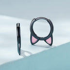 Black Cat Small Hoop Earrings Sterling Silver 925 Cute Animal Pet Pink Ears Cartilage Tragus Earrings Tiny Round Huggie Hoops Statement Earrings Fashion Jewelry for Women Girls