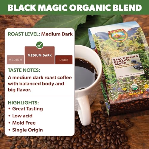 Java Planet Organic, Black Magic Blend Medium Dark Roast, Smooth Full Flavored Organic Coffee Beans, Low Acid, Whole Bean Coffee 1LB Bag