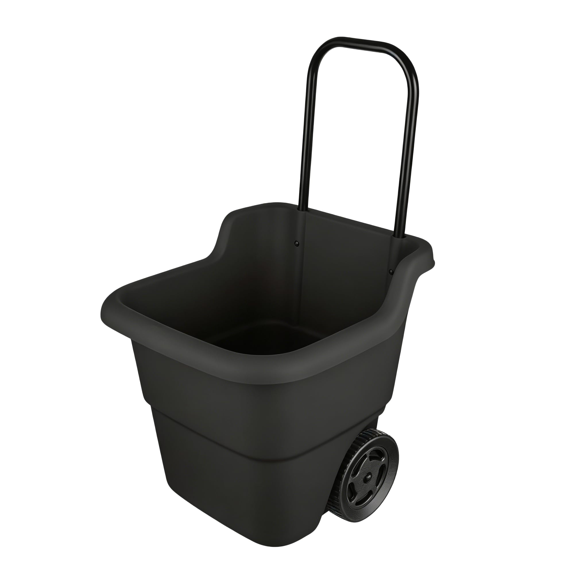 15 Gallon Rolling Garden Cart, Durable Resin Multi-Purpose Yard Cart, Retractable Handle and 7 Inch Wheels, Outdoor Utility Cart for Gardening, Lawn and Home Hauling (Black)