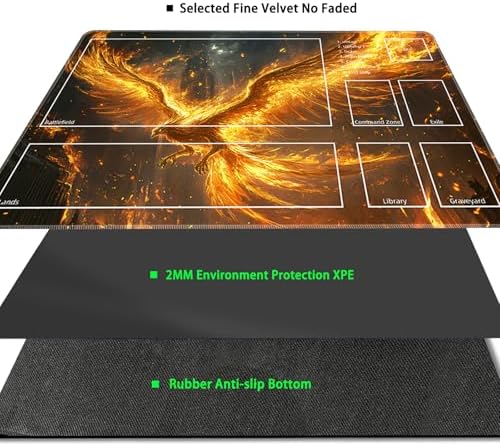MTG Playmat with Zones Magic Card Playmat Game Mat,TCG & CCG Card Games Mat with Free Storage Bags Size 24 x 14 Inches (with Zones,Bird)