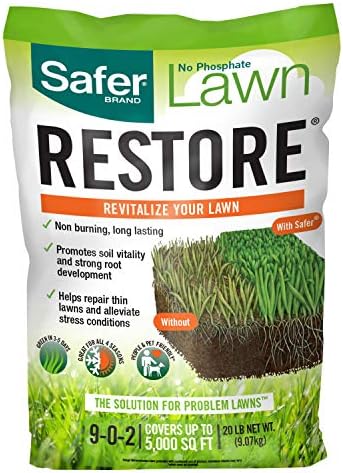 Safer Brand 9335SR Lawn Restore Natural Lawn Fertilizer - Non-Burning Fertilizer - 9-0-2 NPK - Covers up to 5,000 Sq Ft