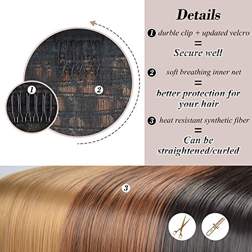 BARSDAR Straight Ponytail Extension - 24 Inch Long Straight Wrap Around Ponytail for Women Clip in Ponytail Extensions Synthetic Brown Pony Tails Hairpieces Daily - Darkest Brown mix Auburn