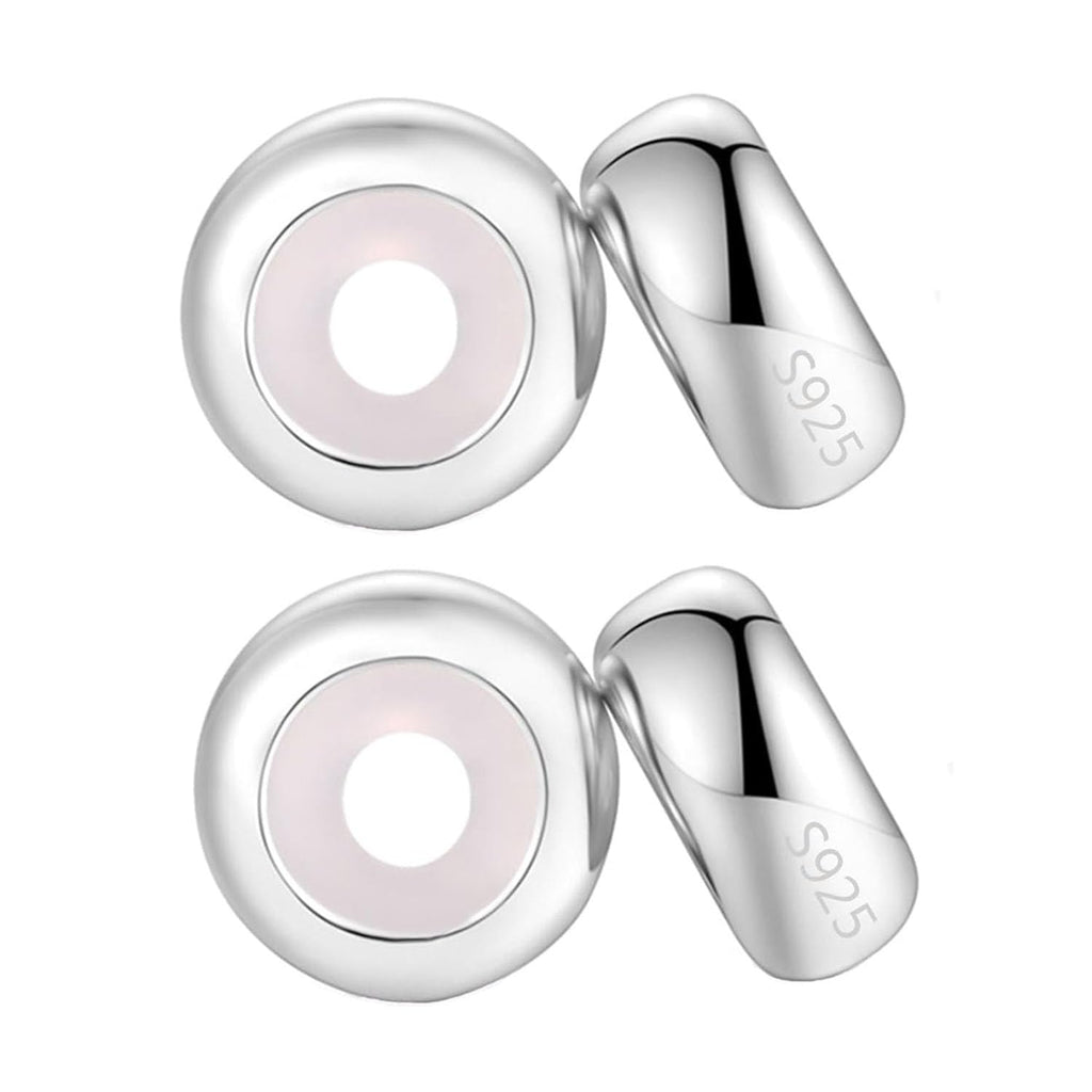 LAMOONY Clip Stopper Charms Sterling Silver Rondelle Spacer Bead for Bracelets (Silver) (Silver-4pcs)