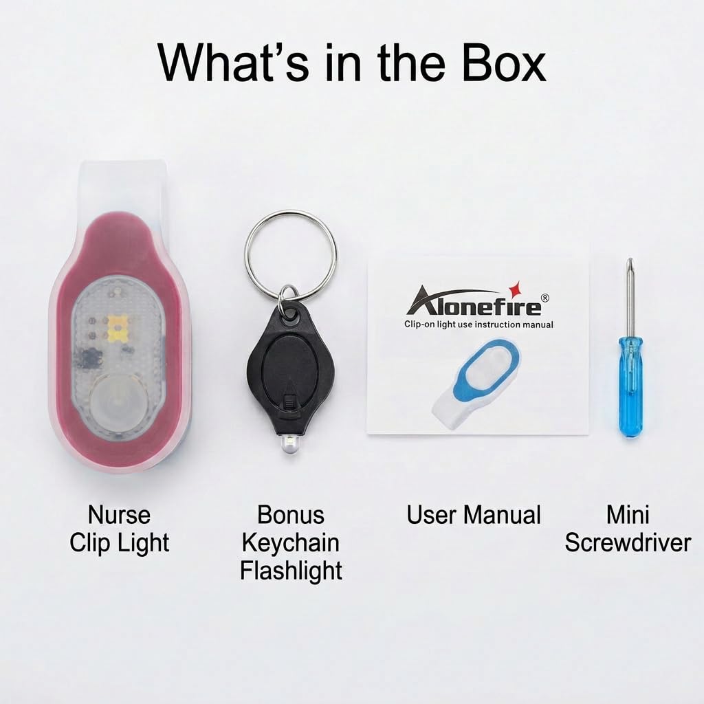 ALONEFIRE LED Flashlights Clip on Flashlight Night Safely Nursing Night Light Hands Free Strong Magnetic to Grip Clothing with a Keychain Flashlight for Walking Running Sports Emergency (Red)