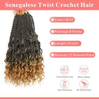 16 Inch Senegalese Twist Crochet Hair with Curly Ends - 8 Packs Boho Island Twist Crochet Hair Pre Looped Goddess Crochet Twist Hair for Black Women Braids Hair Extensions 1B/27
