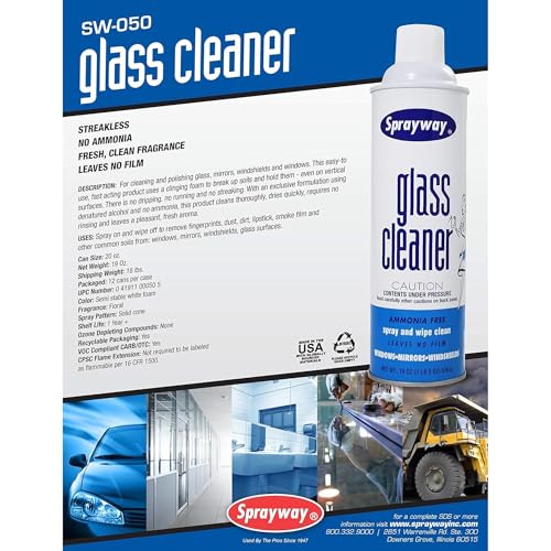 Sprayway Glass Cleaner with Foaming Spray for a Streak-Free Shine for Home and Automotive Use, 19 oz., Pack of 12