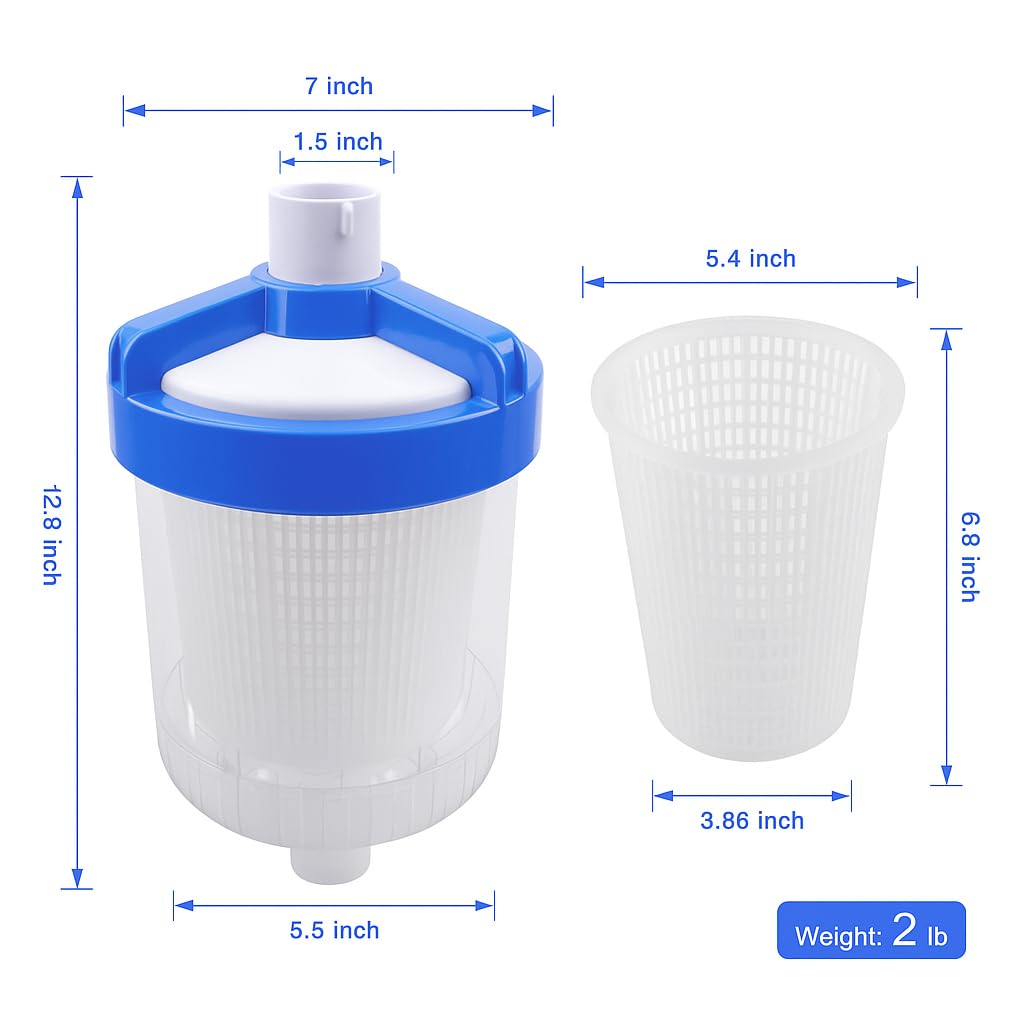 ATRACYPART Inline Leaf Catcher Canister for Pool Vacuum Compatible with Hayward W560 PoolVac Navigator Standard, Durable Leaf Trap Filter with White Basket, 5 Pcs Skimmer Socks