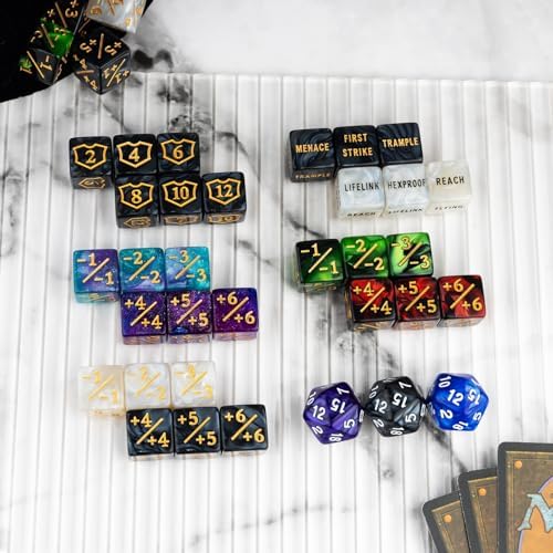 63 Pieces Abilities Keyword Counter Dice Bulk MTG Dice Counters Set Magic Plus 1 Life Buff Tokens for MTG, TCG, Card Gaming Accessories