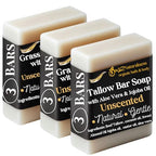 New! 100% Beef Tallow Bar Soap w/Aloe & Jojoba Oil – Handmade, Natural, Moisturizing – Gentle Soap for Dry, Sensitive Skin – Men's Body Wash, Face Cleanser – Unisex – Grass Fed - (3 Pack)-Unscented