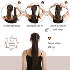 BARSDAR Straight Ponytail Extension - 24 Inch Long Straight Wrap Around Ponytail for Women Clip in Ponytail Extensions Synthetic Brown Pony Tails Hairpieces Daily - Darkest Brown mix Auburn
