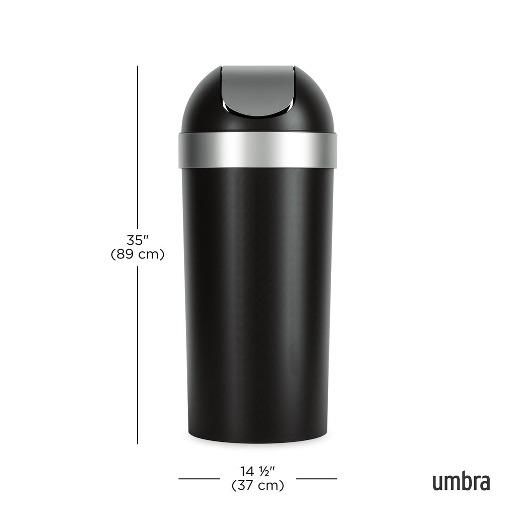 Umbra Venti Kitchen Trash Can, Swing Top Lid, 16 Gallon, Black/Nickel