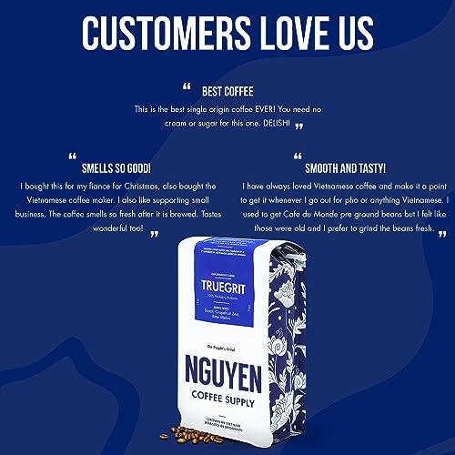 Nguyen Coffee Supply - Truegrit Robusta: Medium Roast Premium Whole Coffee Beans, Vietnamese Single Origin, Direct Trade, Low Acid with High Caffeine Content, Roasted in Brooklyn [12 oz Bag]