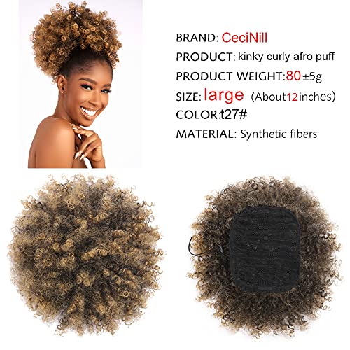 Afro Puff kinky curly Drawstring Ponytail Extension for Black Women Synthetic Short Afro Kinkys Curly Afro Bun Extension Hairpieces Updo Hair Extensions with Two Clips(T27#)