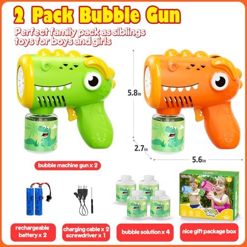 Boys Toys for 3-8 Year Old: 2 Pack Bubble Gun Machine Rechargeable, Kids Toys Birthday Gifts for 3 4 5 6 7 8 Years Old Boy Girls Toddlers Ages 3-5 Christmas Stocking Stuffers Valentines Easter Outdoor