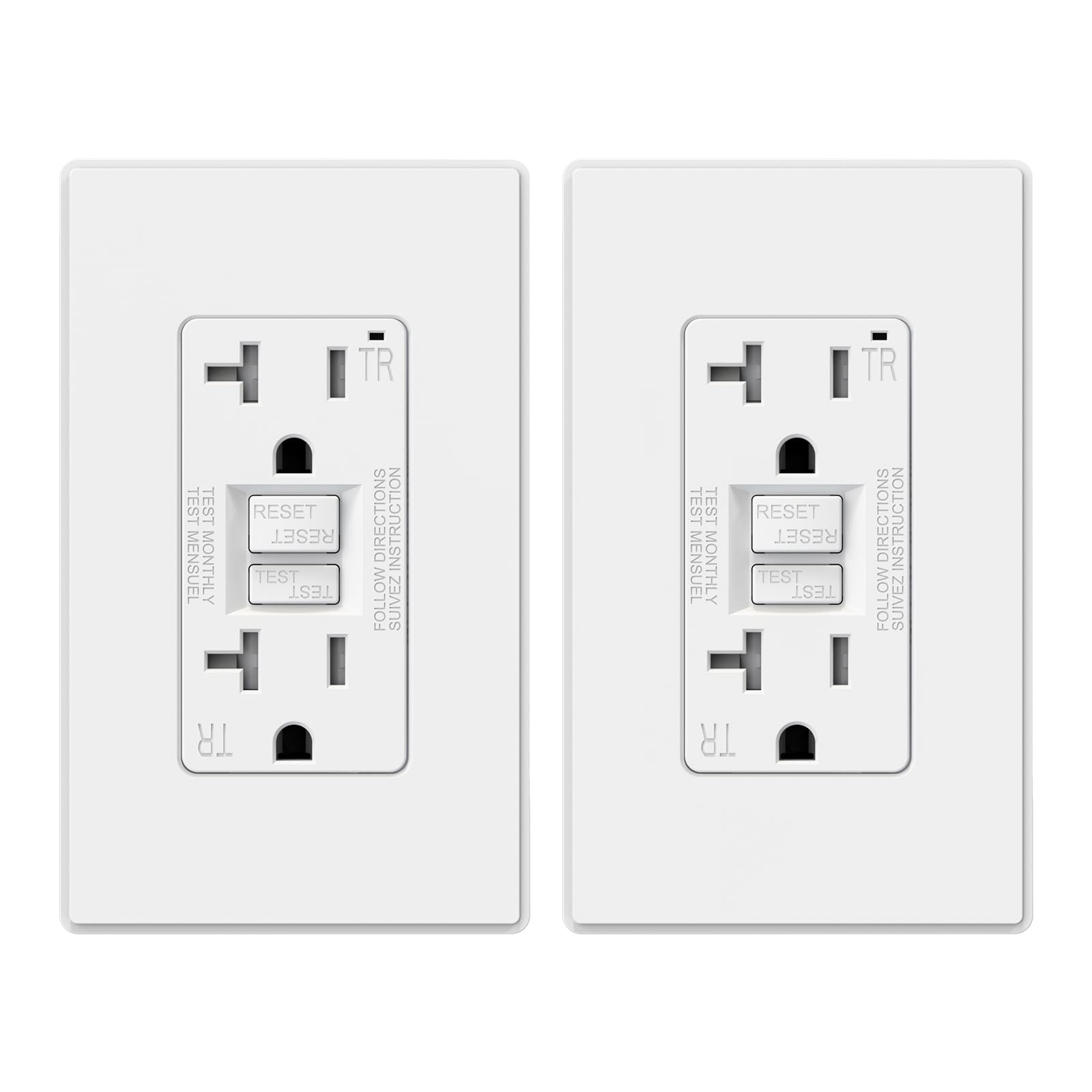 ELEGRP GFCI Outlet 20 Amp, Self-Test GFI Electrical Outlet with Thinner Design, TR Tamper Resistant GFCI Receptacle, Ground Fault Circuit Interrupters with Wall Plate, UL Listed, Matte White, 2 Pack