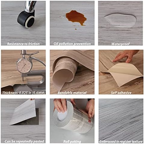 Grey Wood Peel and Stick Floor Tile, 36 Pack 54 Sq.Ft,(NO Sticky Residue Left) Vinyl Flooring Tiles Wood Plank, Self-Adhesive DIY Flooring for Bathroom,Bedroom, Living Room, (36" x 6") Nature Grey