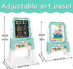 Easel for Kids,Rotatable Double Sided Easel for Kids Adjustable Standing Art Easel with Painting Accessories for Toddlers Boys and Girls-Green