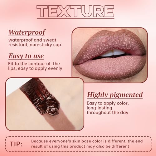 2 Colors Nourishing Lip Gloss with Peel Off Lip Liner Stain Combo for Women, Waterproof Long Wear Tattoo Lip Stain, Non Sticky High Glossy Lip Tint Brown Lip liner Set Lip Glow Oil Makeup