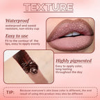 2 Colors Nourishing Lip Gloss with Peel Off Lip Liner Stain Combo for Women, Waterproof Long Wear Tattoo Lip Stain, Non Sticky High Glossy Lip Tint Brown Lip liner Set Lip Glow Oil Makeup