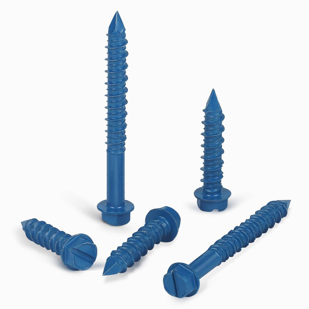 1/4" x 3-1/2" Concrete Screws, 50 PCS Blue Hex Washer Head Concrete Screws Anchor Kit with Drill Bit and Hex Bit Socket, for Masonry, Cement, Block, Brick or Stucco