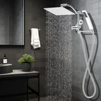 Hibbent All Metal 10'' Rainfall Shower Head, Dual Shower Head Combo, High Pressure Handheld Shower Wand, 16'' Adjustable Arc-shaped Shower Extension Arm, 71'' Hose, Showerhead Holder, Chrome