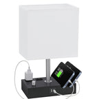 Kakanuo Table Lamp for Bedroom with Dual USB Ports, White Fully Dimmable Bedside Lamp with Phone Stands and 2 Charging Outlets, Desk Lamp for Nightstand and Living Room, LED Bulb Included