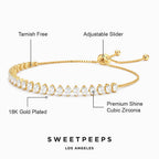 SWEET PEEPS 18K Gold Dipped CZ Tennis Bracelet for Women, Marquise Cut Cubic Zirconia Adjustable Bracelet, Dainty Gold Jewelry for Everyday Wear