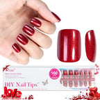 Press on Nails Short, Jofay Fashion 160Pcs Red Glitter Press On Nails Round, Bright Red Acrylic Fake Nails, Reusable Glue on Nails Stick on Nails for Women, Salon Quality, Valentines Nails, Ruby Red